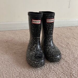 Hunter Black with White Speckle Kids Rain Boots